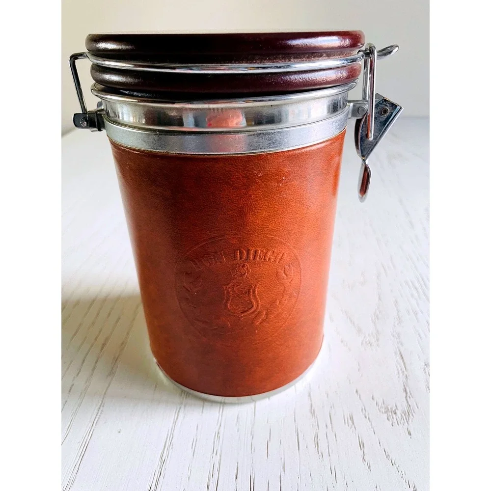 1997 Don Diego Embossed Faux Leather Coffee Canister Wooden Lid Airtight Storage